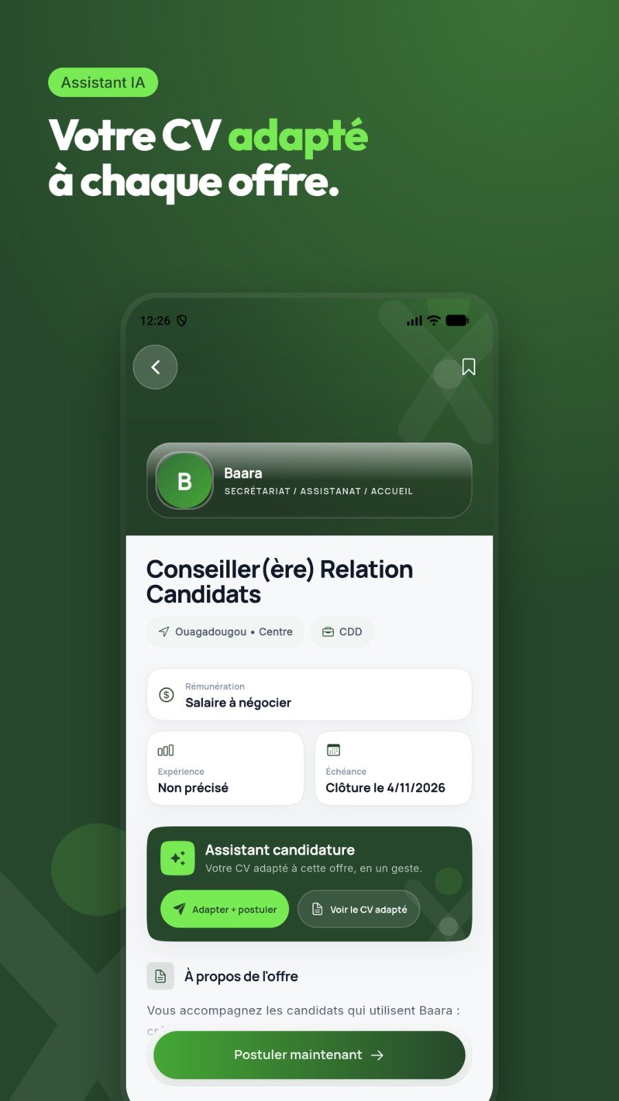 Assistant candidature sur mobile